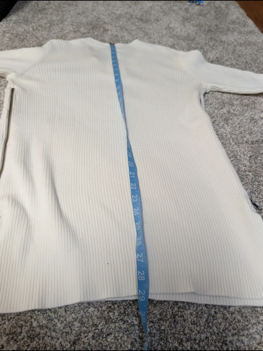 Quince Ivory Cotton Ribbed Maternity Vneck Sweater XS side Zippers
